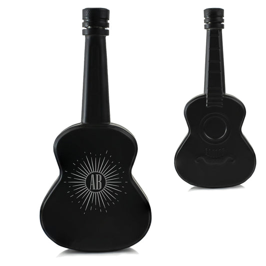 Engraved Black 5oz Guitar Hip Flask with Sunburst Design