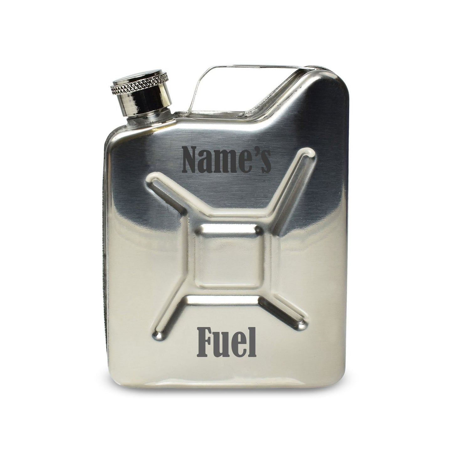 Engraved Silver Jerry Can Hip Flask with Fuel Design