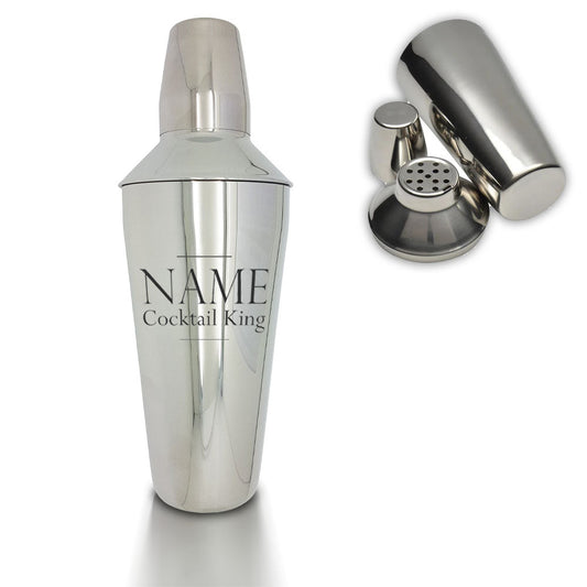 Engraved Cocktail Shaker with Cocktail King Design