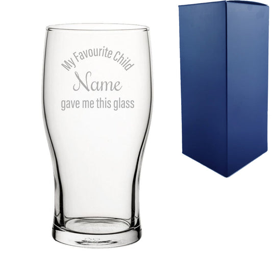 Engraved Tulip Pint Glass with My Favourite Child gave me this glass design