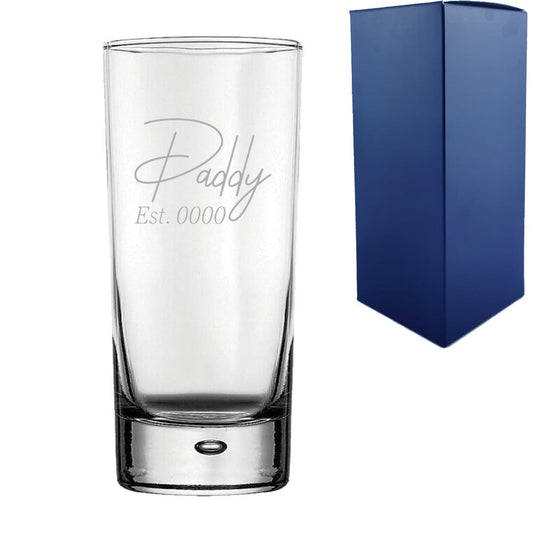Engraved Bubble Hiball Glass with Daddy Est. Date design