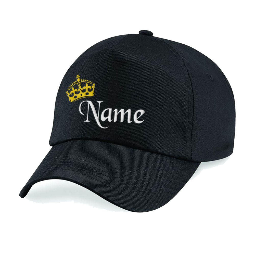 Embroidered Adults Black Cap with Crown and Name Design