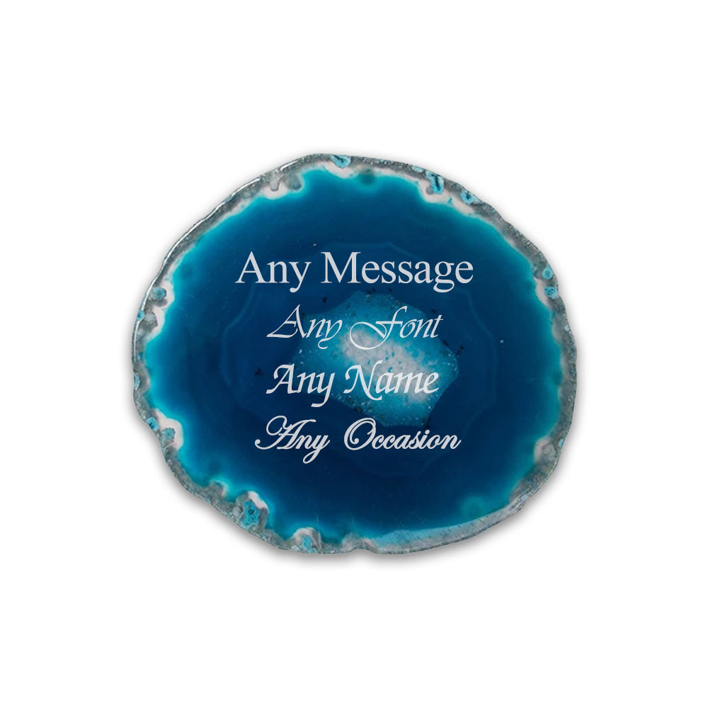 Engraved Dark Blue Agate Rock Coaster