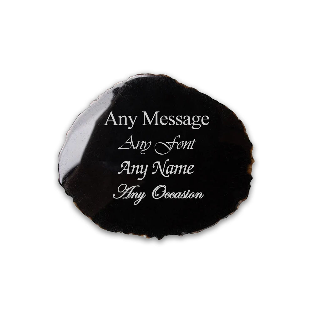 Engraved Black Agate Rock Coaster