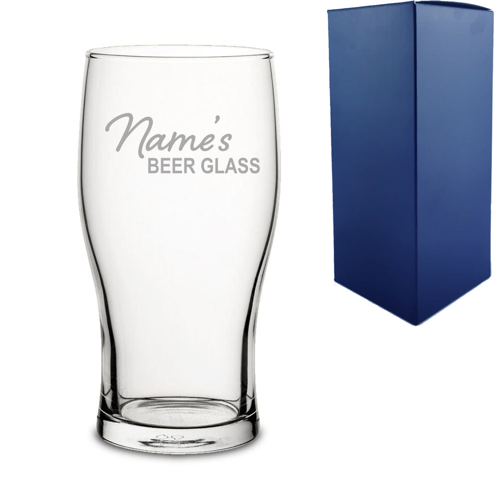 Engraved Personalised Pint and Beer Glasses with Custom Name and Design Options