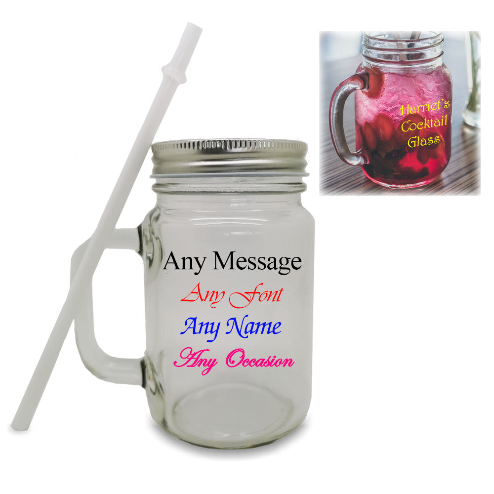 Colour Printed Mason Jar, Personalise with Any Message