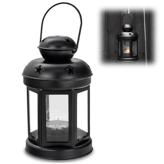 Engraved Black Metal Tealight Holder with Forever in our Hearts Design