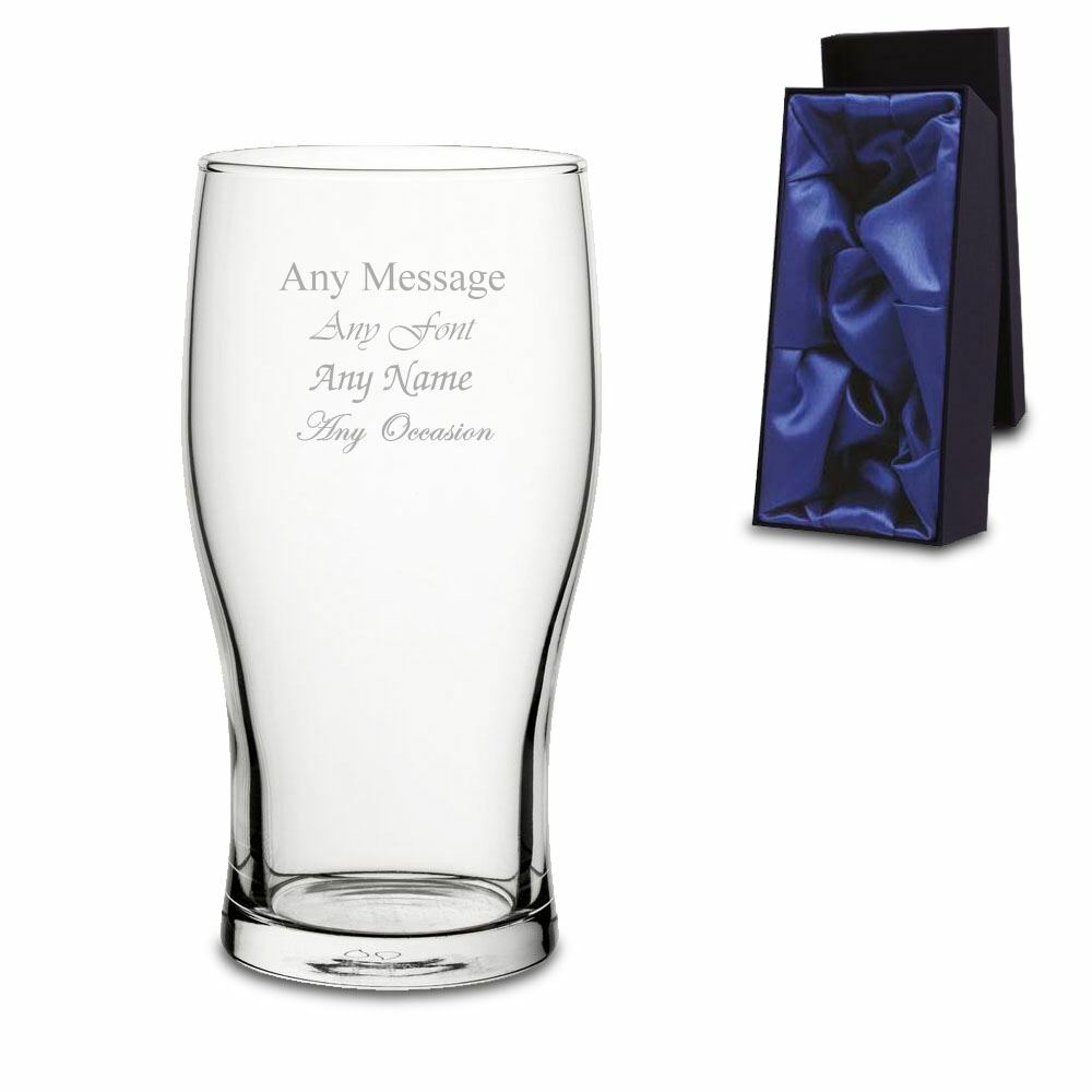 Engraved Beer Glasses Set with Premium Satin Lined Gift Box and Personal Message