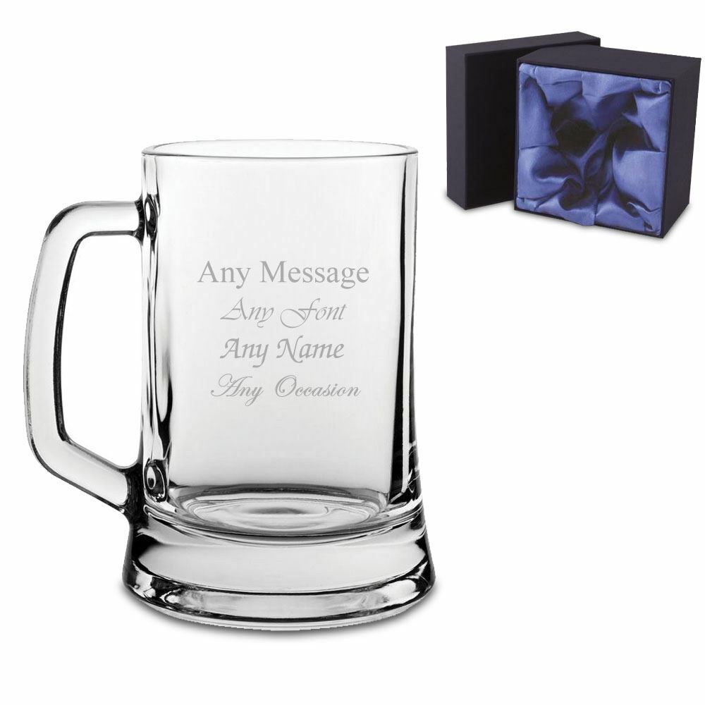 Engraved Beer Tankard, Mug & Pint Glasses with Premium Satin Lined Gift Box
