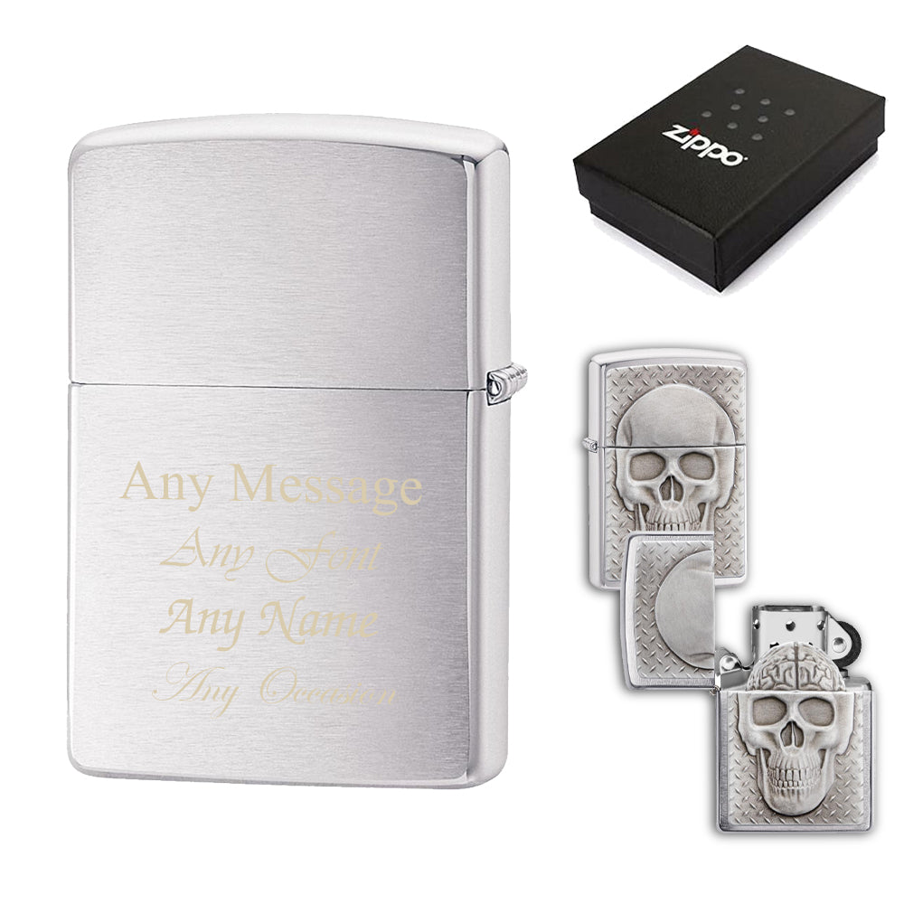 Engraved Skull with Brain Surprise Official Zippo Windproof Lighter