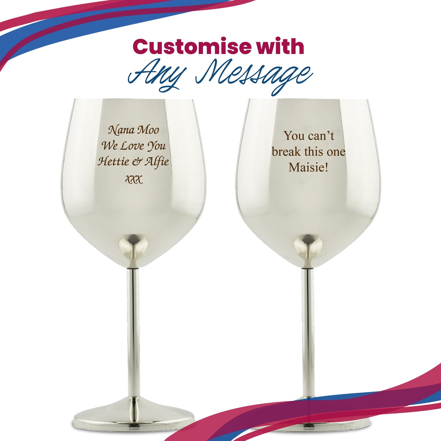 Engraved Silver Metal Wine Glass