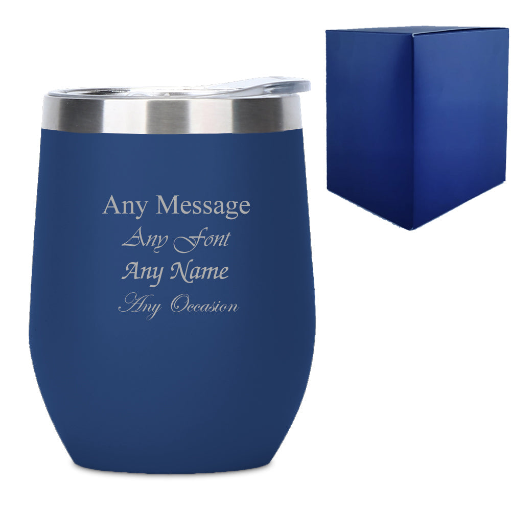 Engraved Dark Blue Insulated Travel Cup