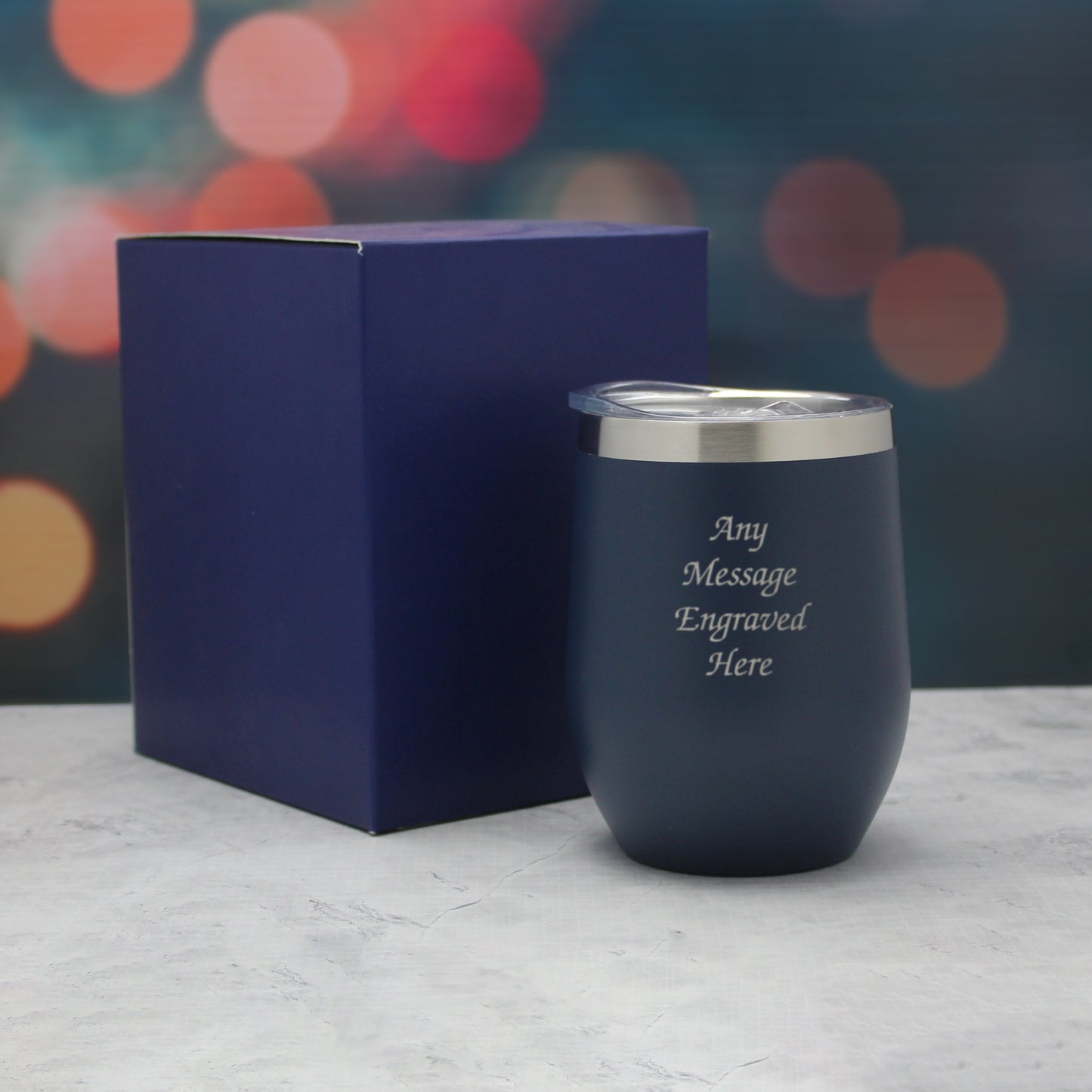 Engraved Dark Blue Insulated Travel Cup