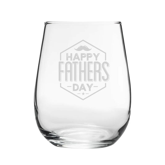 Happy Fathers Day Moustache Design - Engraved Novelty Stemless Wine Gin Tumbler