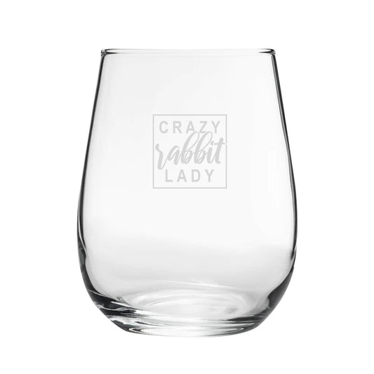 Crazy Rabbit Lady - Engraved Novelty Stemless Wine Gin Tumbler