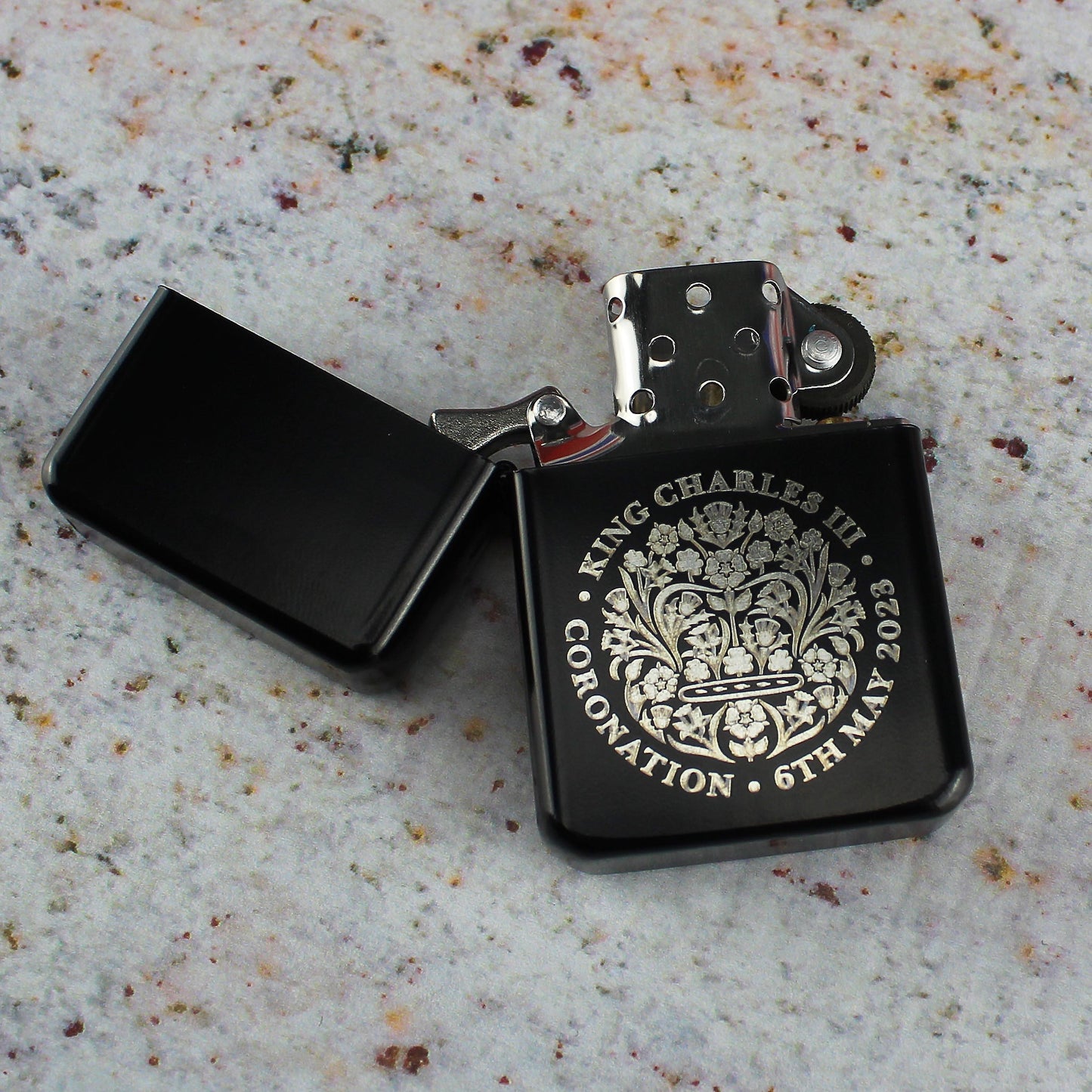 Engraved Commemorative Coronation of the King Black Lighter