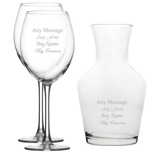 Personalised Engraved Set of 2 Enoteca Wine Glass and 500ml Vin Carafe Set