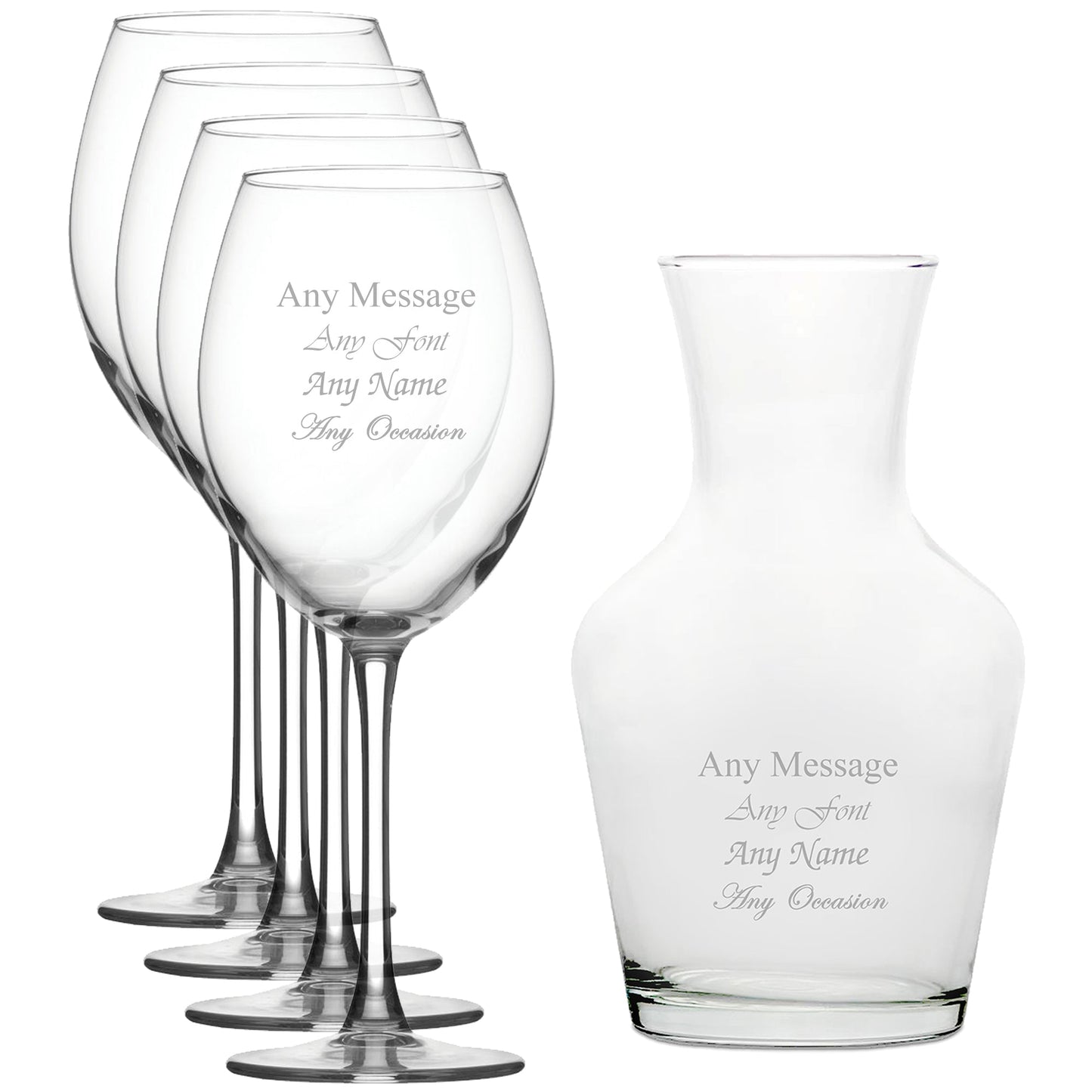 Personalised Engraved Set of 4 Enoteca Wine Glass and 500ml Vin Carafe Set