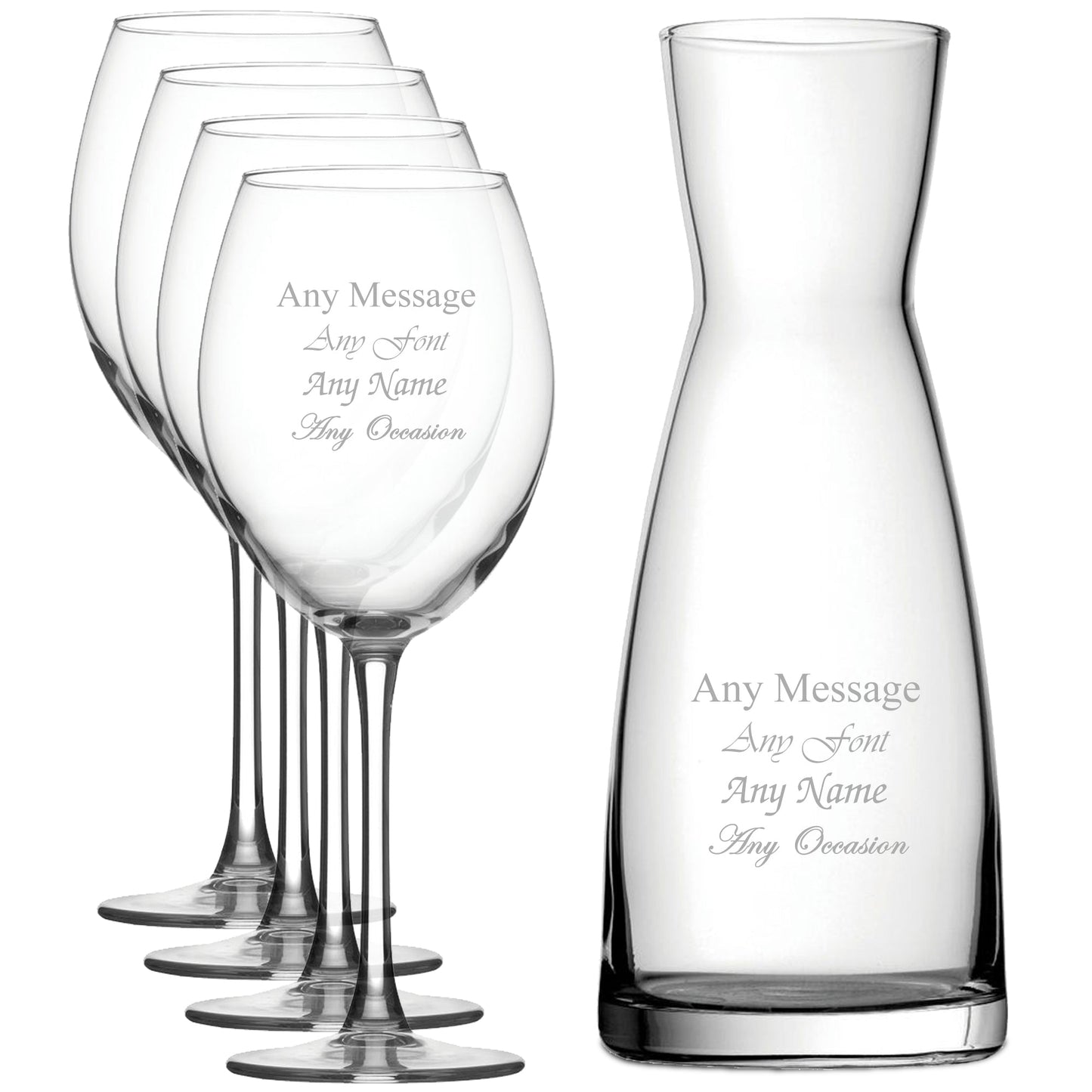Personalised Engraved Set of 4 Enoteca Wine Glass and Contemporary Carafe Set