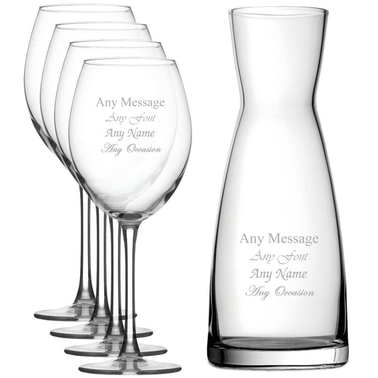Personalised Engraved Set of 4 Enoteca Wine Glass and Contemporary Carafe Set