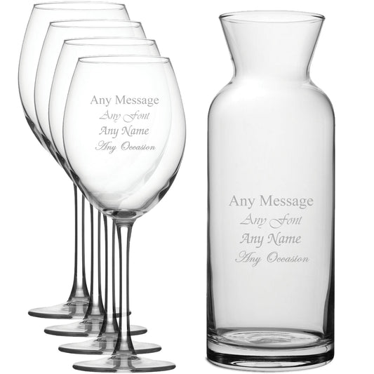 Personalised Engraved Set of 4 Enoteca Wine Glass and Village Carafe Set