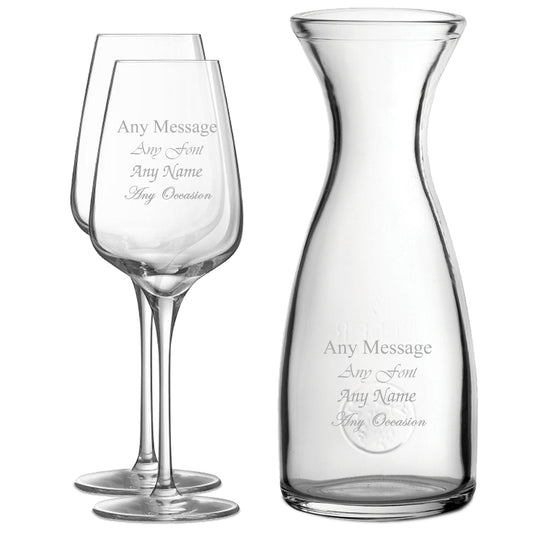 Personalised Engraved Set of 2 Sublym Wine Glass and 1 Litre Carafe Set
