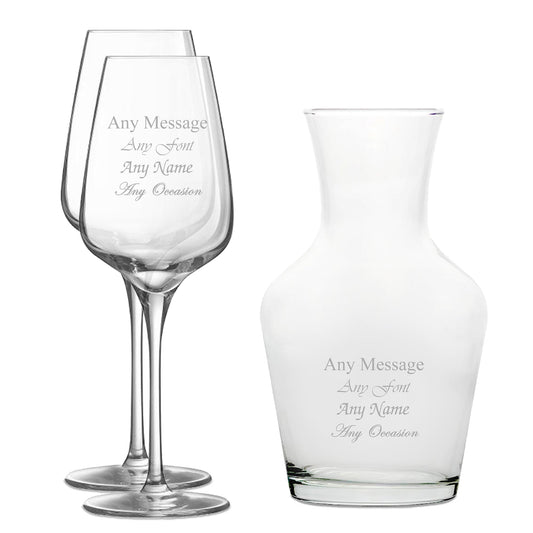 Personalised Engraved Set of 2 Sublym Wine Glass and 500ml Vin Carafe Set
