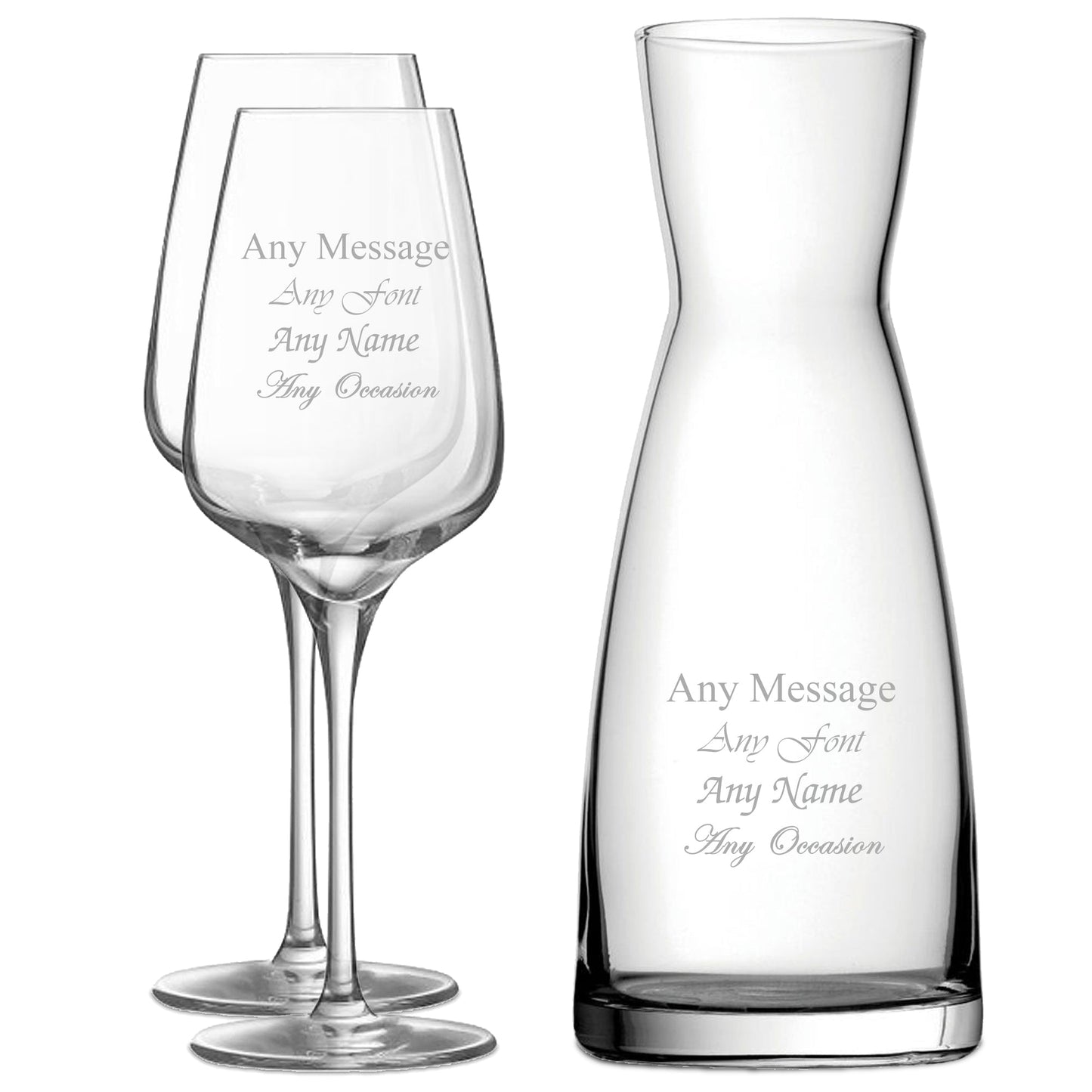 Personalised Engraved Set of 2 Sublym Wine Glass and Contemporary Carafe Set