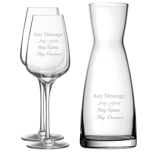 Personalised Engraved Set of 2 Sublym Wine Glass and Contemporary Carafe Set