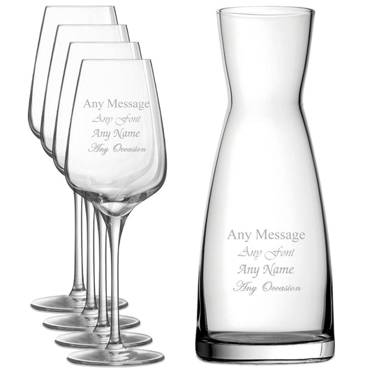 Personalised Engraved Set of 4 Sublym Wine Glass and Contemporary Carafe Set
