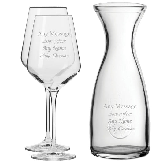 Personalised Engraved Set of 2 Infinity Wine Glass and 1 Litre Carafe Set