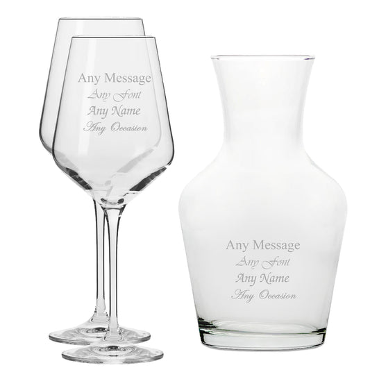 Personalised Engraved Set of 2 Infinity Wine Glass and 1 Litre Vin Carafe Set