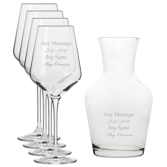 Personalised Engraved Set of 4 Infinity Wine Glass and 500ml Vin Carafe Set