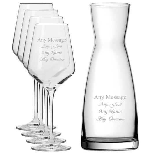 Personalised Engraved Set of 4 Infinity Wine Glass and Contemporary Carafe Set