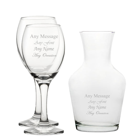 Personalised Engraved Set of 2 Pure Wine Glass and 500ml Vin Carafe Set