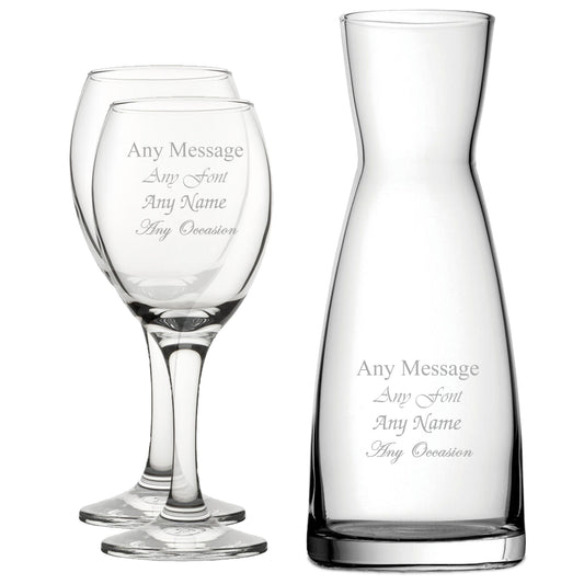 Personalised Engraved Set of 2 Pure Wine Glass and Contemporary Carafe Set