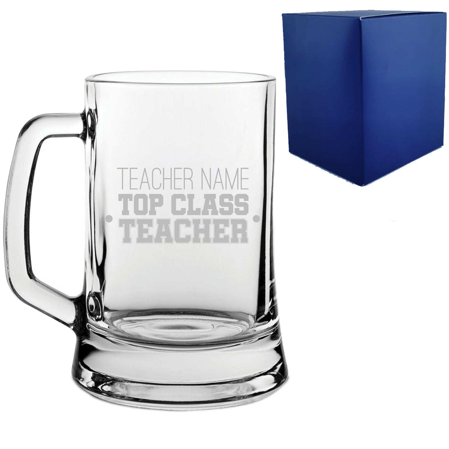 Engraved Teacher Beer Mug Stein with Top Class Teacher Design