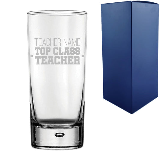 Engraved Teacher Hiball Glass with Top Class Teacher Design