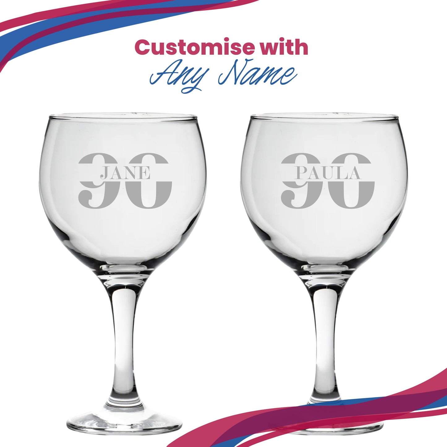 Engraved Gin Balloon Cocktail Glass with Name in 90 Design