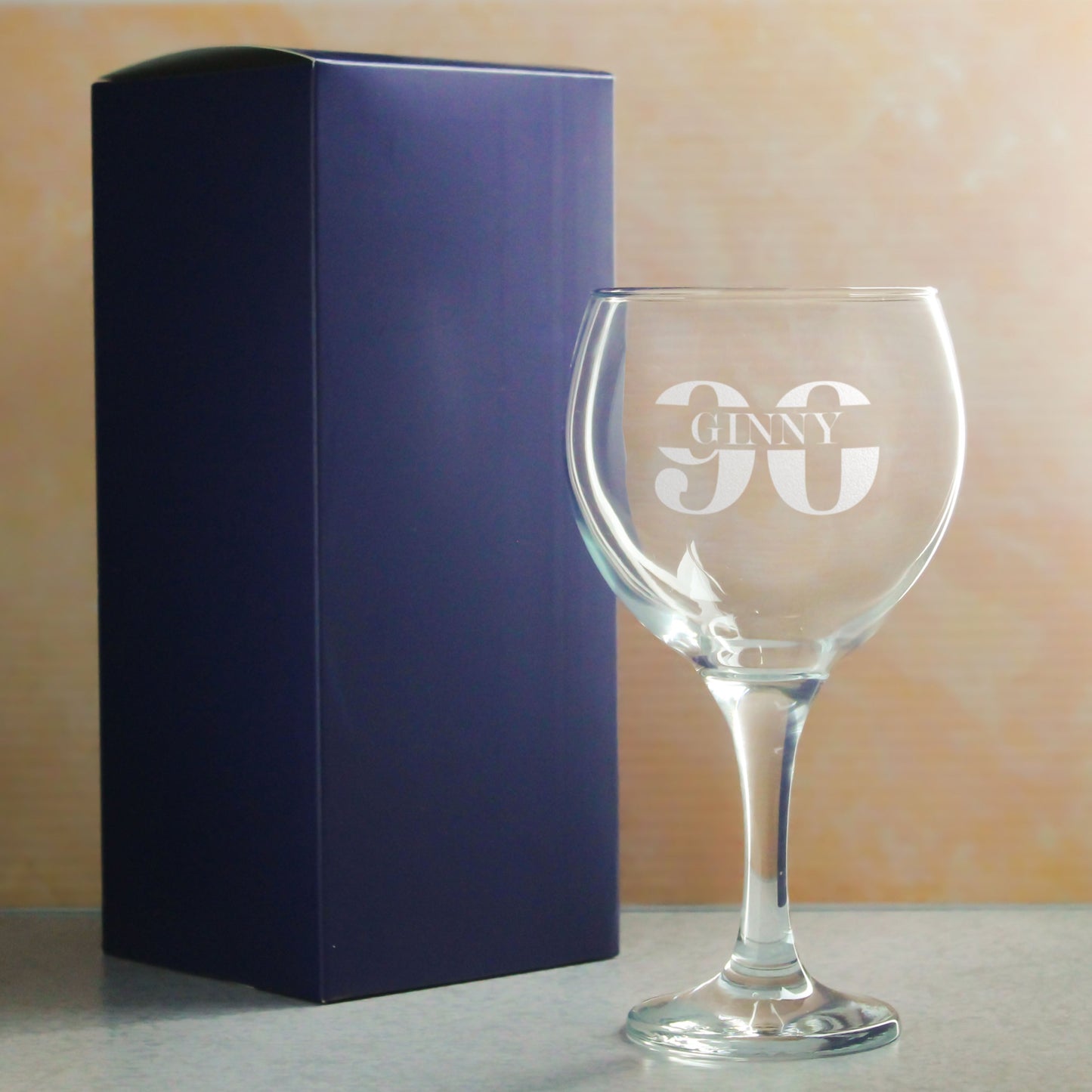 Engraved Gin Balloon Cocktail Glass with Name in 90 Design