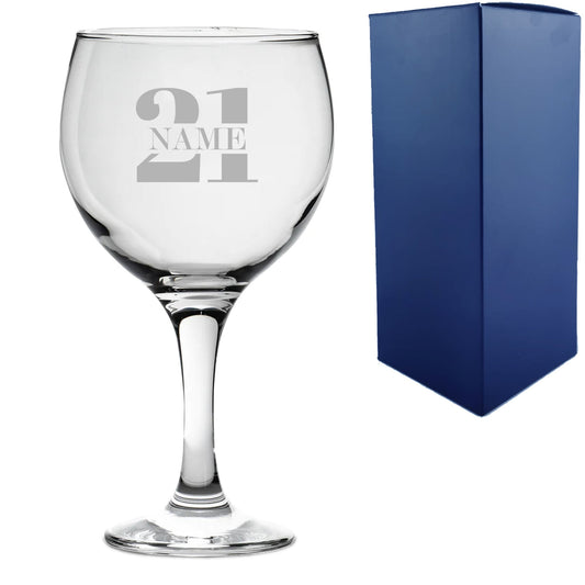 Engraved Gin Balloon Cocktail Glass with Name in 21 Design