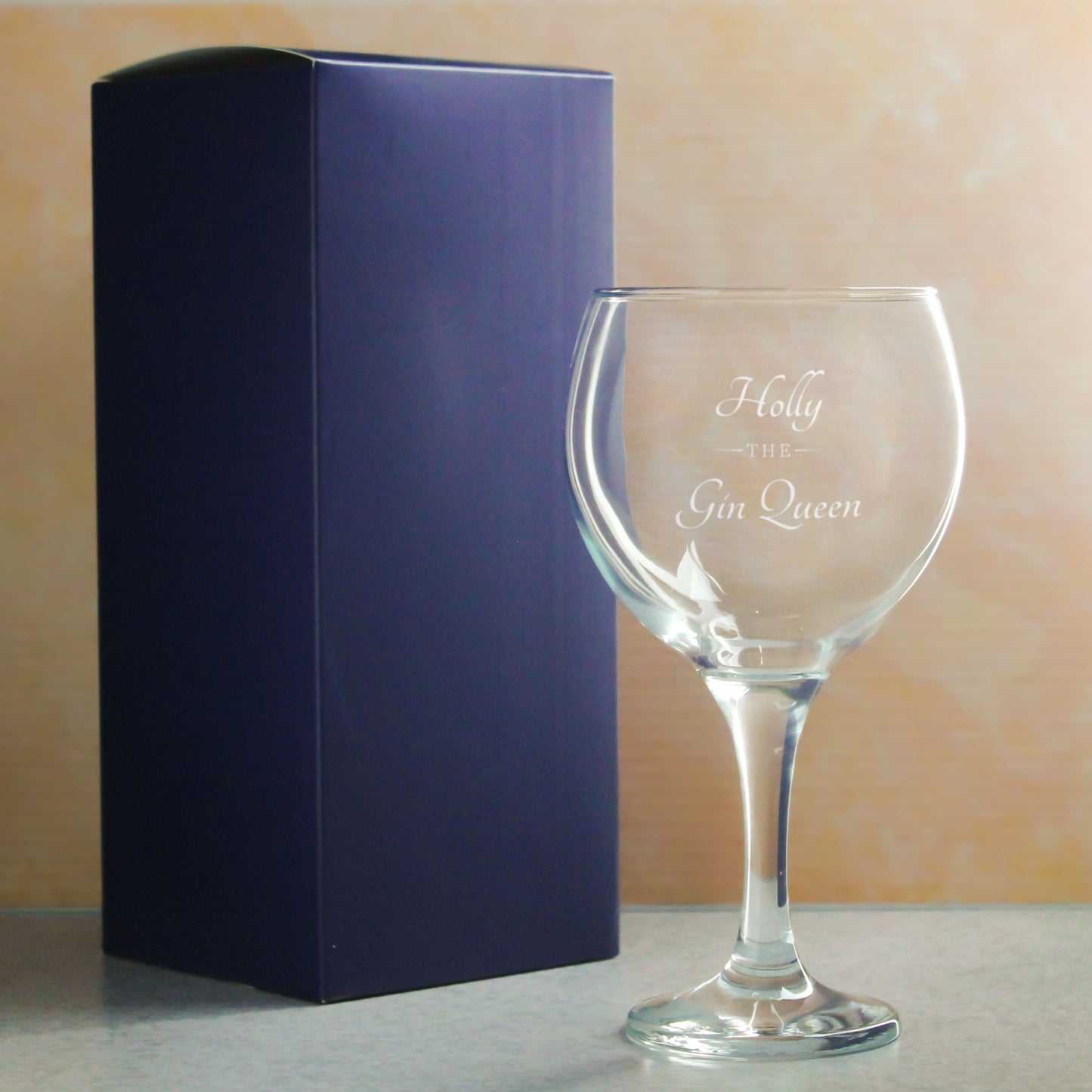 Engraved Gin Balloon Cocktail Glass with The Gin Queen Design, Personalise with Any Name