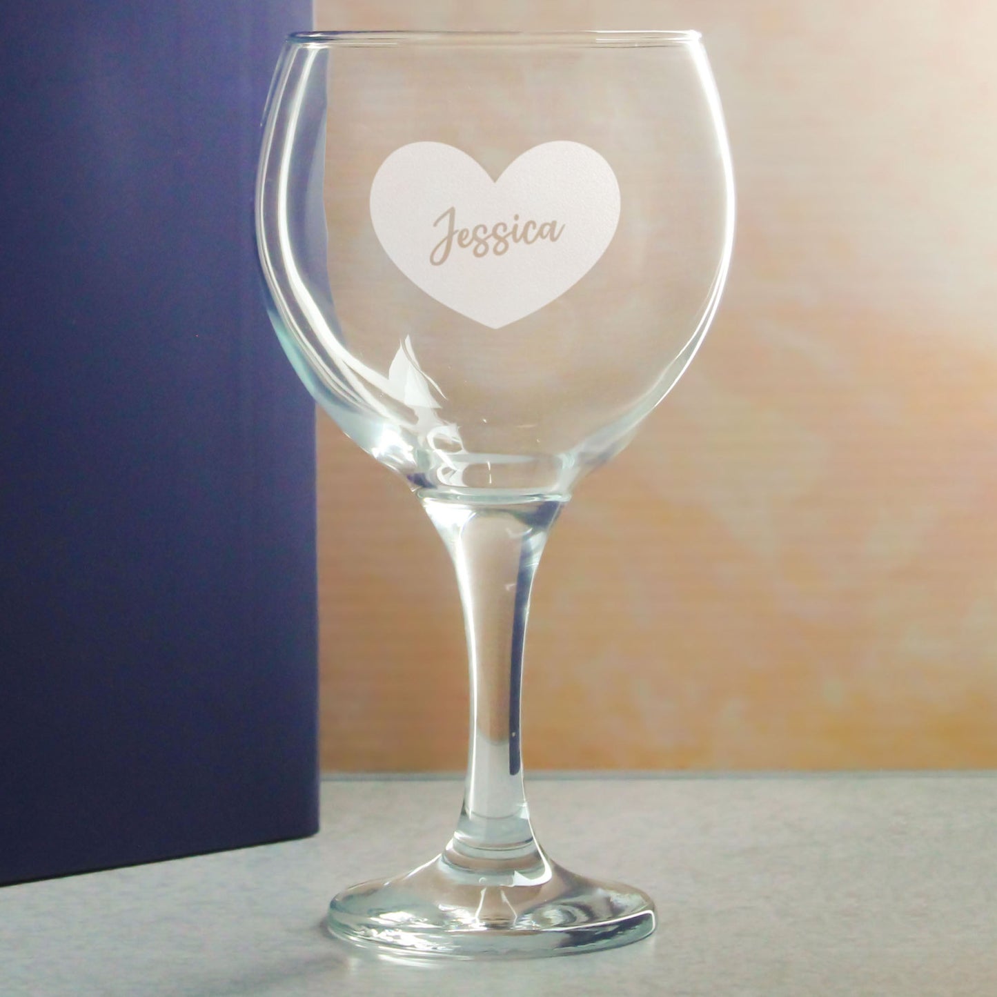 Engraved Gin Balloon Cocktail Glass with Name in Heart Design, Personalise with Any Name
