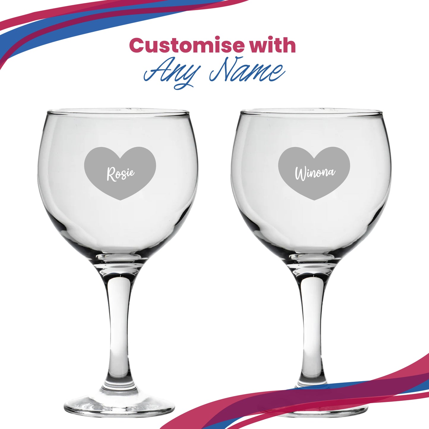 Engraved Gin Balloon Cocktail Glass with Name in Heart Design, Personalise with Any Name