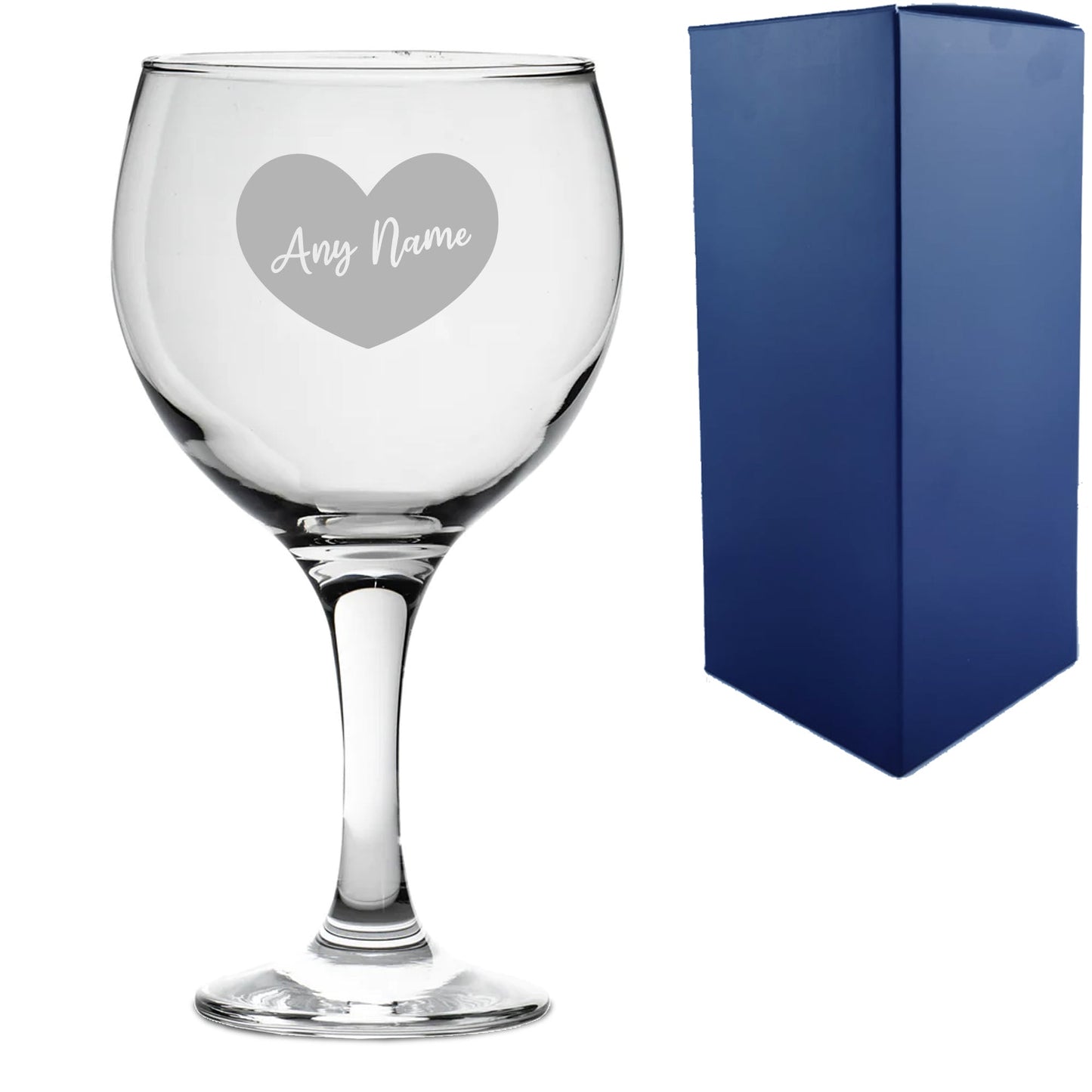 Engraved Gin Balloon Cocktail Glass with Name in Heart Design, Personalise with Any Name