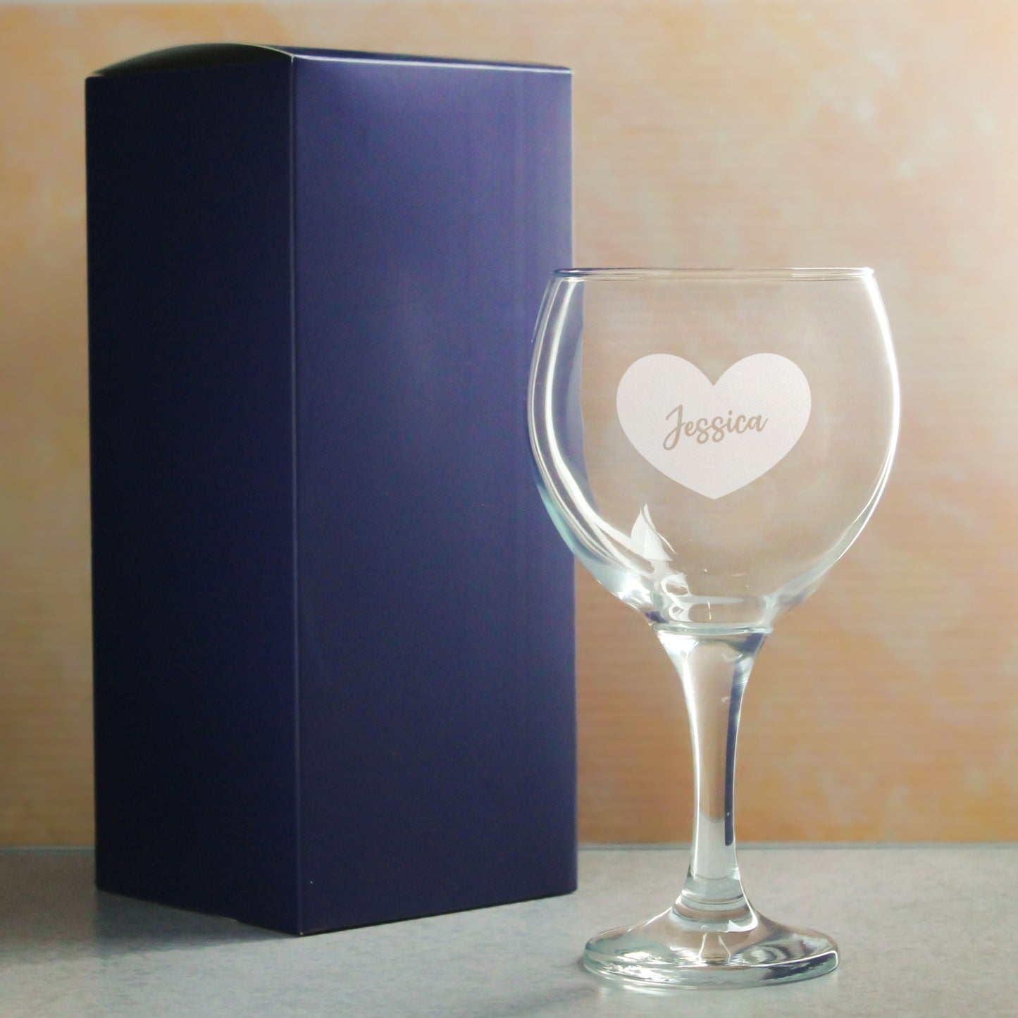 Engraved Gin Balloon Cocktail Glass with Name in Heart Design, Personalise with Any Name