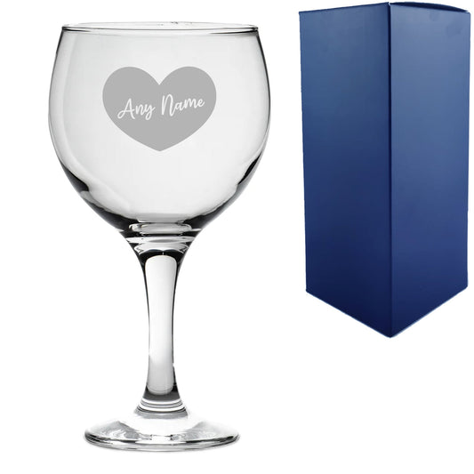Engraved Gin Balloon Cocktail Glass with Name in Heart Design, Personalise with Any Name