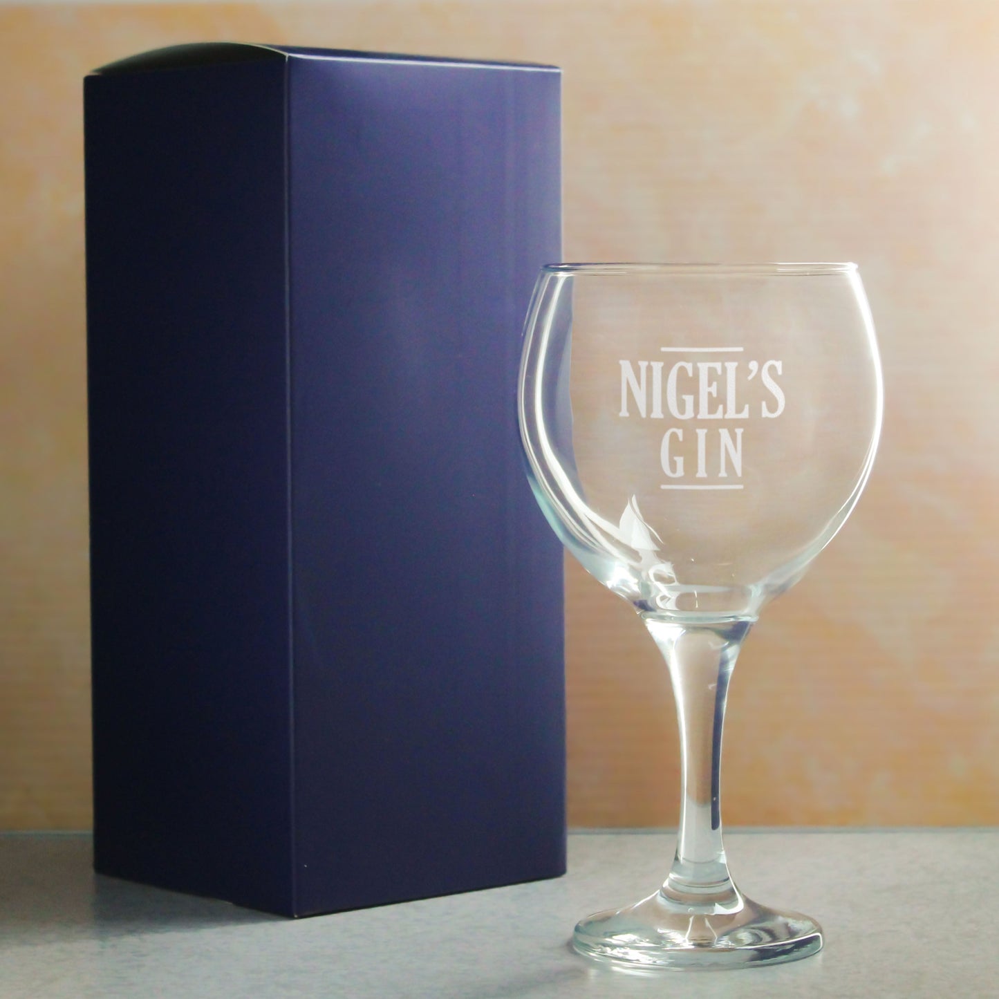 Engraved Gin Balloon Cocktail Glass with Name's Gin Serif Design, Personalise with Any Name
