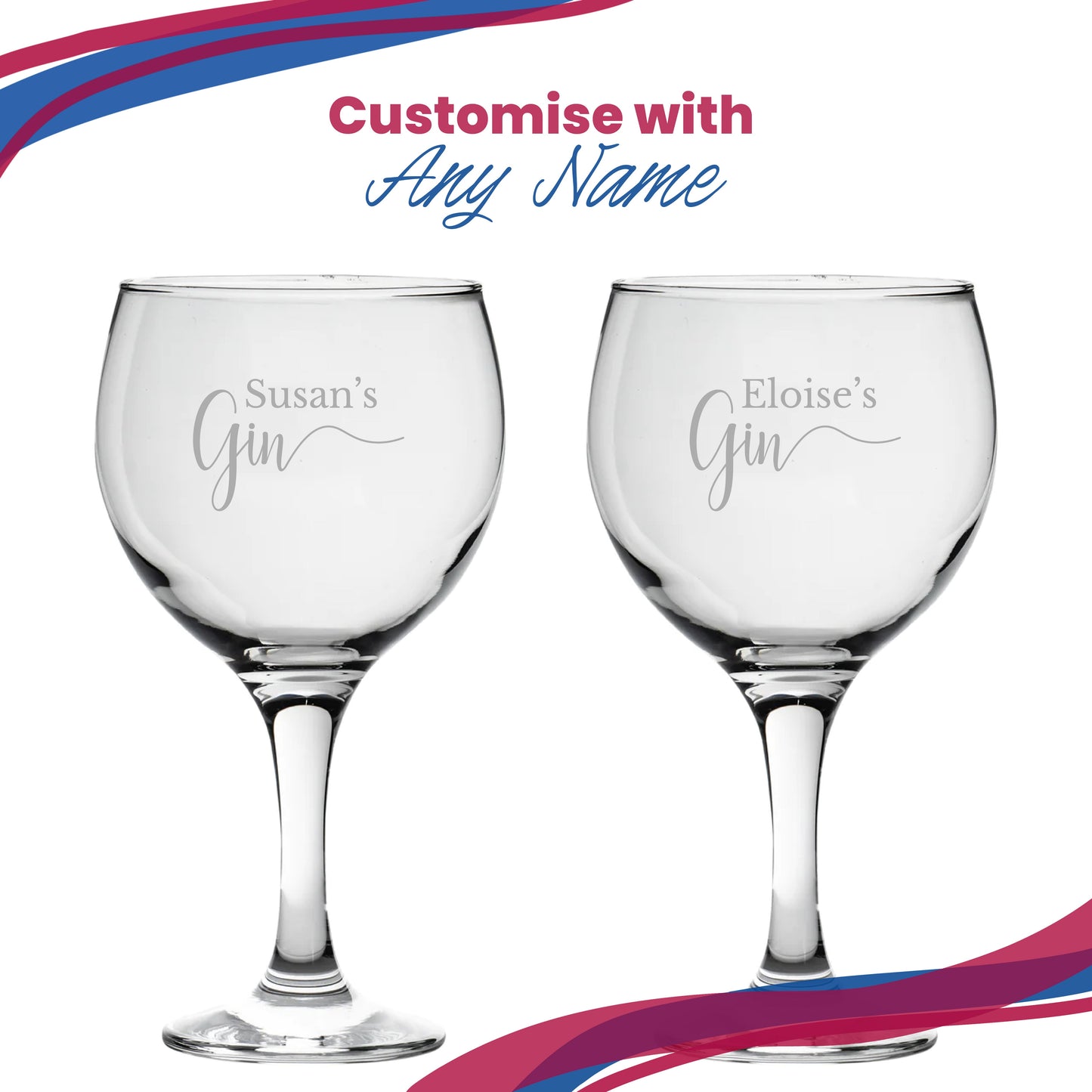 Engraved Gin Balloon Cocktail Glass with Name's Gin Design, Personalise with Any Name