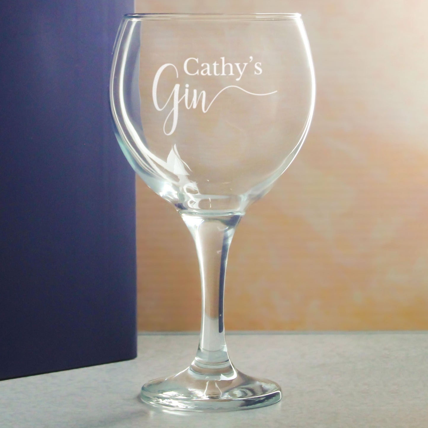 Engraved Gin Balloon Cocktail Glass with Name's Gin Design, Personalise with Any Name
